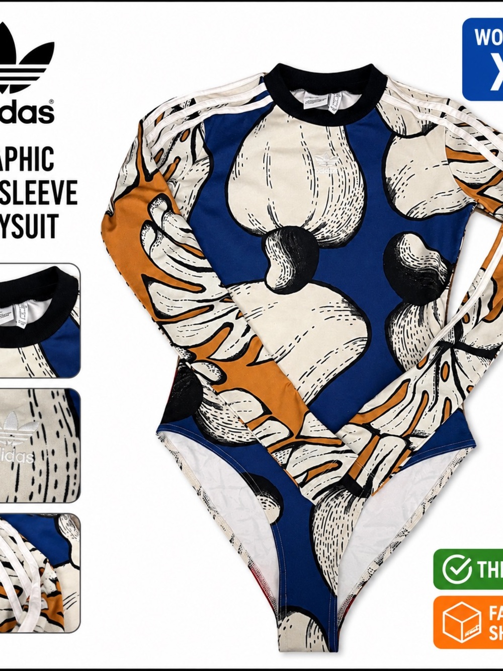 Adidas x Marimekko Graphic Bodysuit Long Sleeve Floral Print Women’s XS